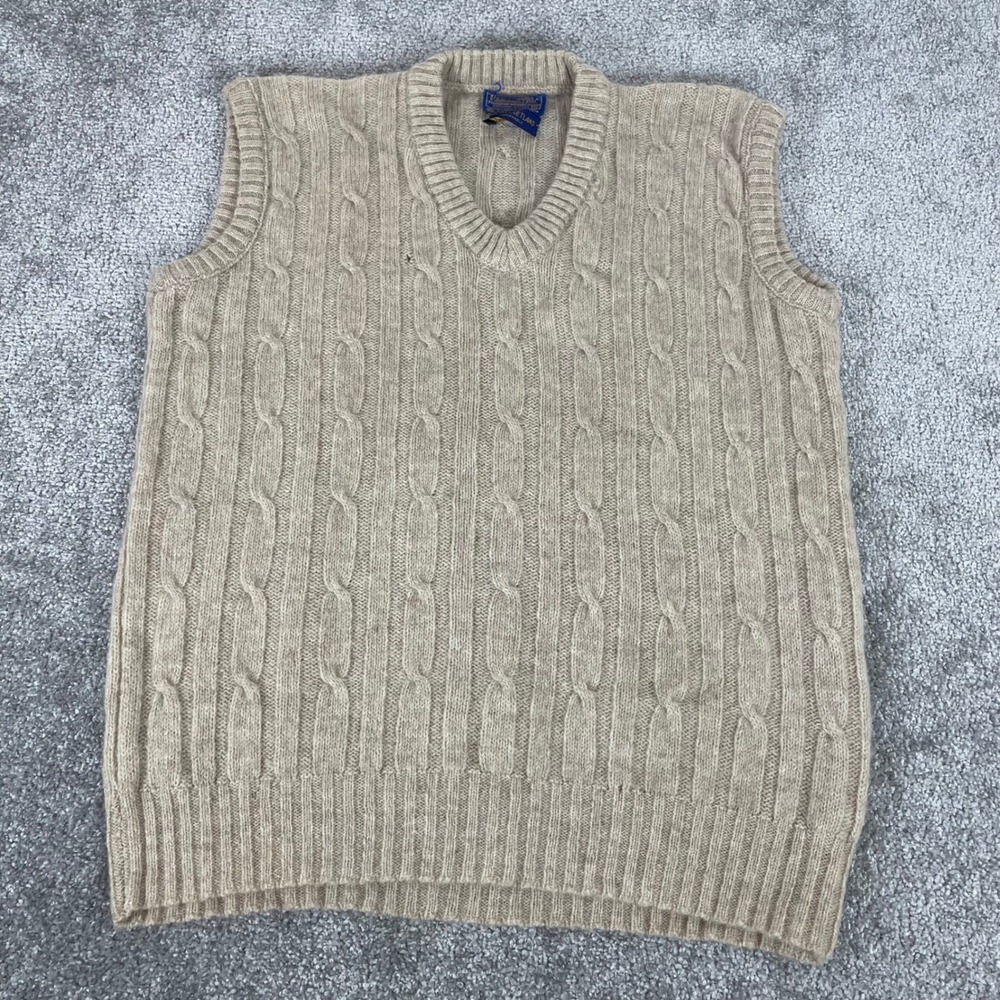 Pendleton Sweater Vest Mens Large Shetland Wool Cable Knit Oatmeal Vintage